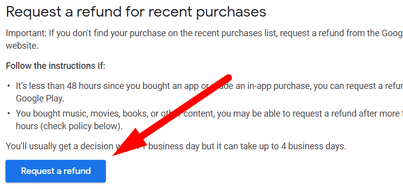 refund google play store